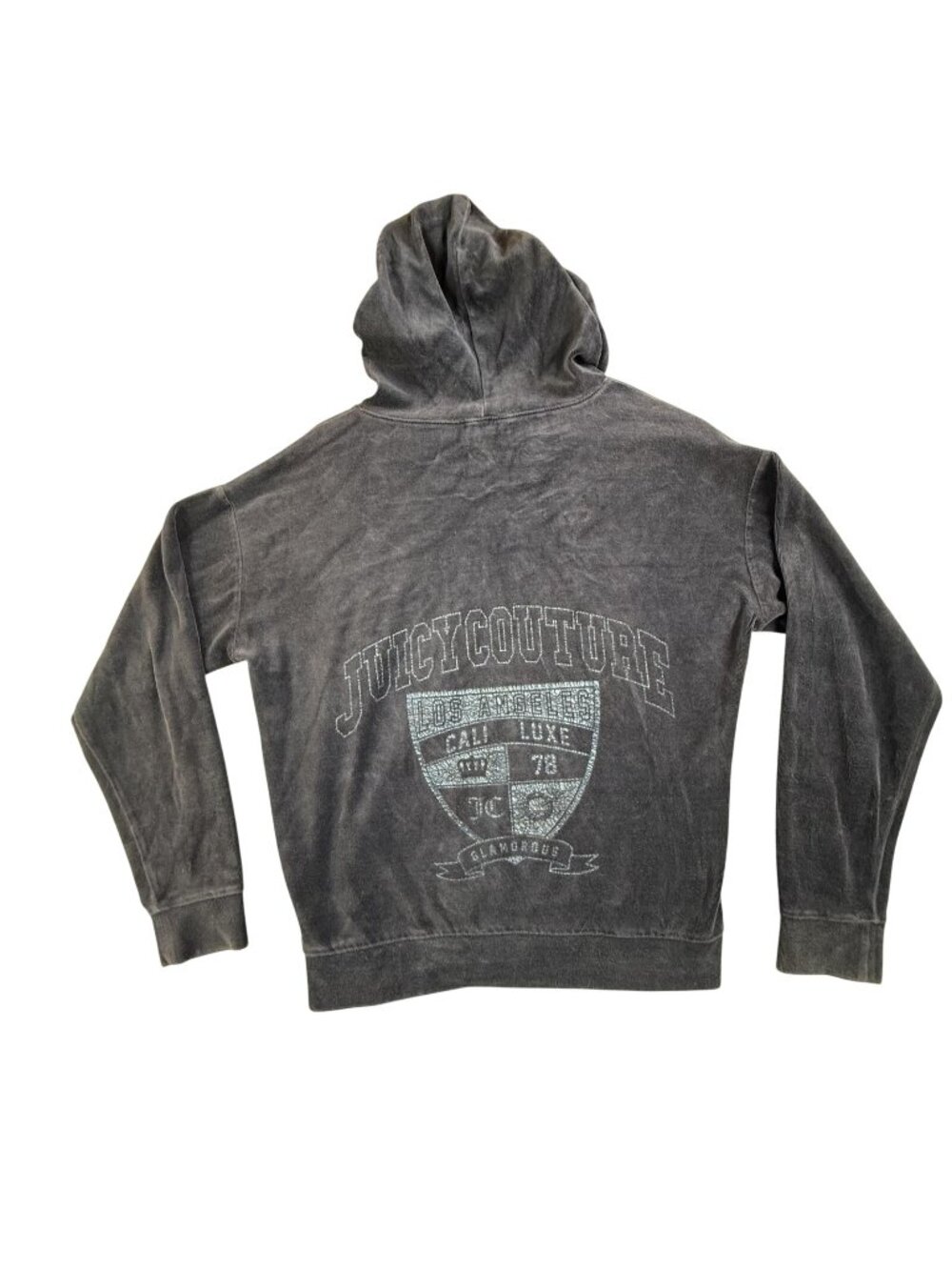 Juicy Couture Hoodie Womens Small Blue Velour Collegiate Crest Back Graphic Y2K